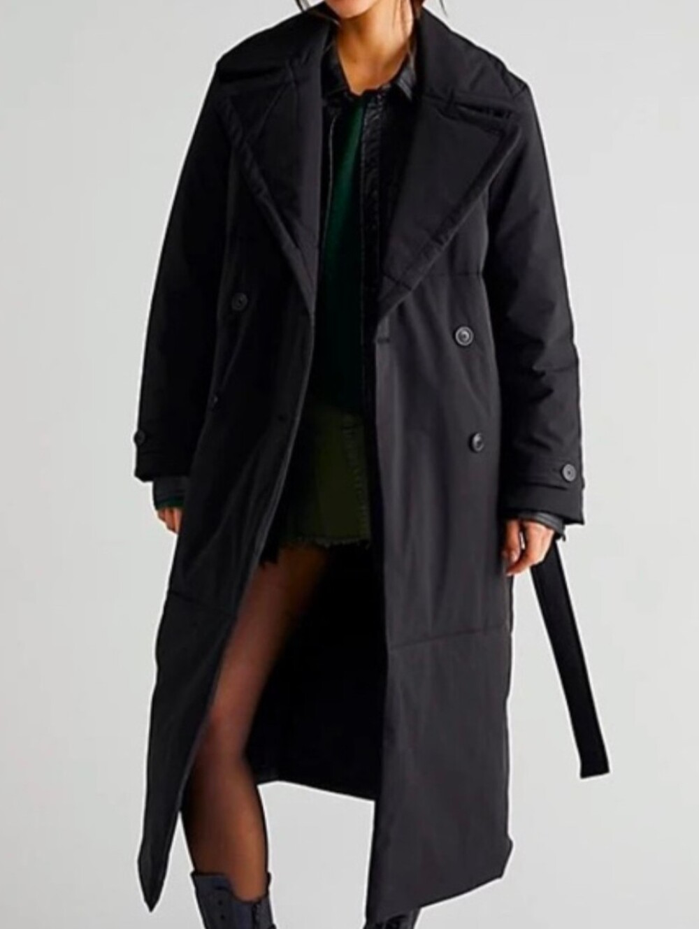 We The Free - City Slicker Puffer Trench Jacket Long Line Puffy Size XL in Black